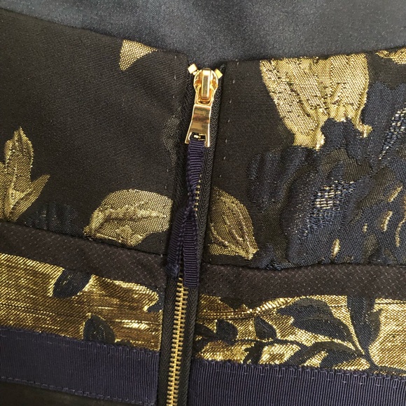 Elie Tahari Orital Jacquard Navy Metallic Gold Floral Cocktail Dress 8 US/ 12UK - Picture 5 of 11